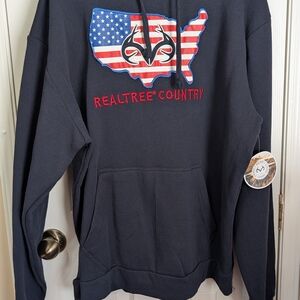 Realtree Men's Navy Hoodie with American Flag Design